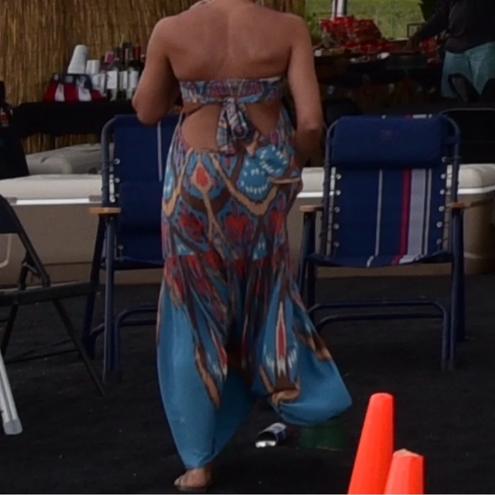 Free People Blue Ikat Backless Strapless Maxi Dress - Picture 5 of 10